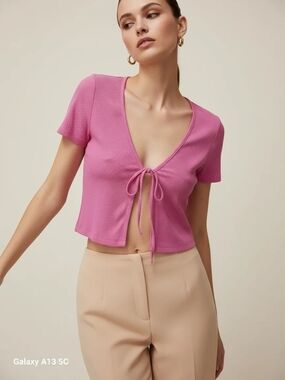 Wilfred Pink Tie-Front Ribbed Crop Top